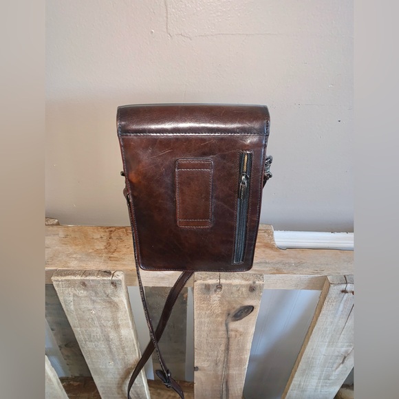 Tony Perotti Brown Leather Wallet Card Crossbody Bag - Picture 2 of 6